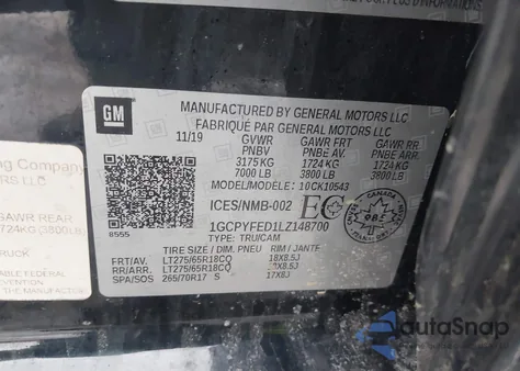 2020 Chevrolet Silverado 1500 Lt Trail Boss from USA, damaged, VIN 1GCPYFED1LZ148700